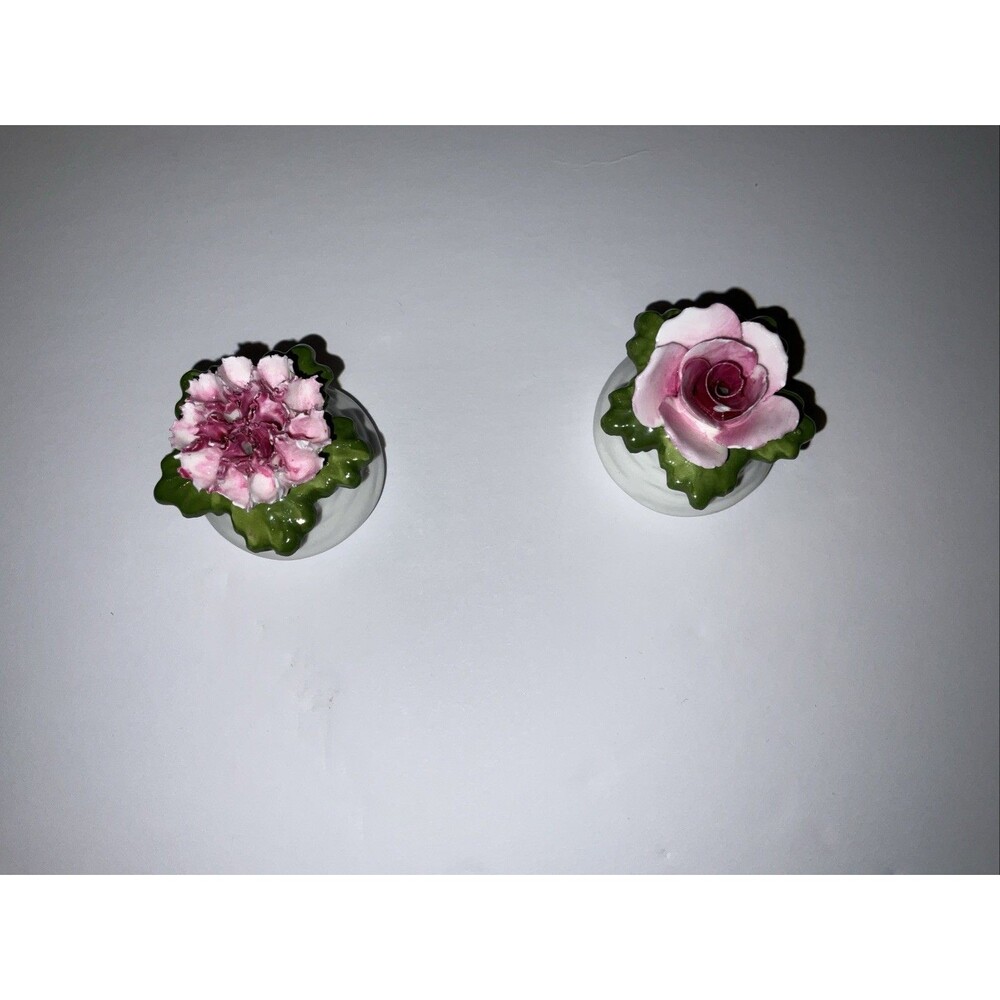 AYNSLEY English Fine Bone China SALT & PEPPER SET Pink Rose AND Carnation VTG.